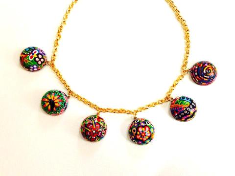 I am THE - Hanpainted Wooden Semi Spheres Necklace I am THE - Hanpainted Wooden Semi Spheres Necklace