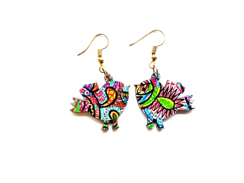 Artwork Wooden Earrings - Happy Birds Earrings in 'It's All Connected' Artwork Artwork Wooden Earrings - Happy Birds Earrings in 'It's All Connected' Artwork