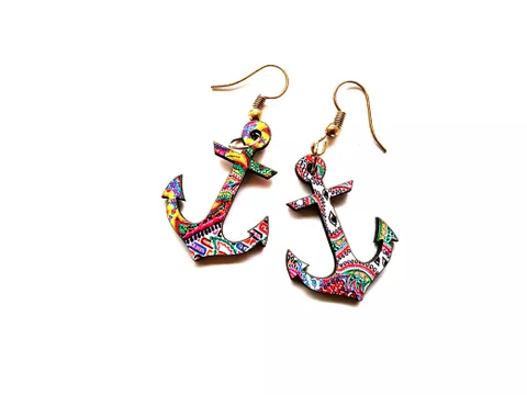Artwork Wooden Earrings - Anchor Earrings in 'The Story Of Waves' Artwork Artwork Wooden Earrings - Anchor Earrings in 'The Story Of Waves' Artwork