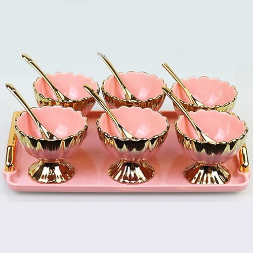 Dessert Cups With Spoons Pink 6 Pieces