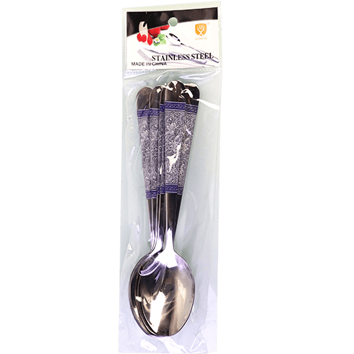 Large Spoons Engraving Silver-Blue 6pcs