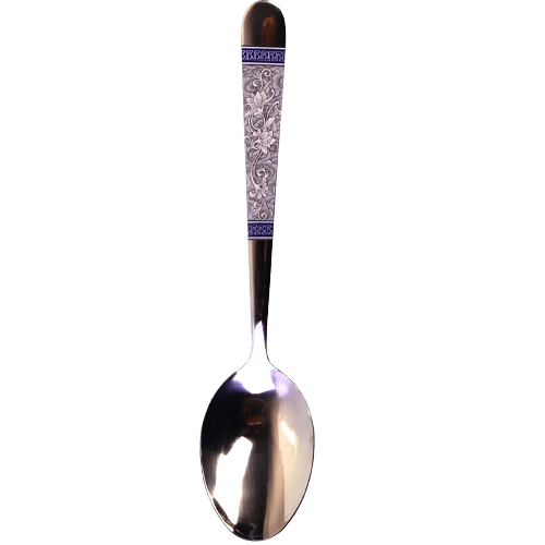 Large Spoons Engraving Silver-Blue 6pcs