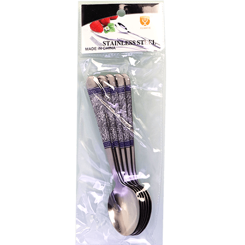 Small Spoons Engraving Silver-Blue 6pcs
