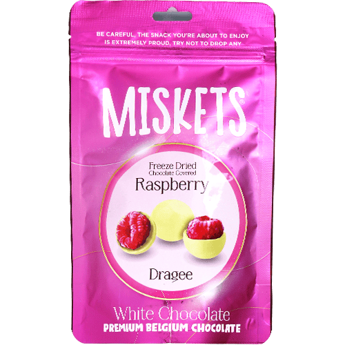 Freeze Dried Raspberry Dragees White Chocolate Miskets 80g