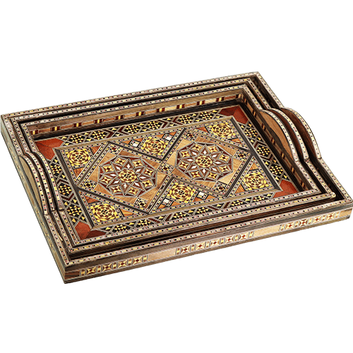 Damascene Wooden Serving Trays Set 3pcs