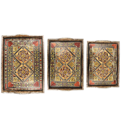 Damascene Wooden Serving Trays Set 3pcs