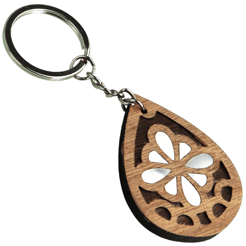 Wooden Keychain Mother-of-Pearl Inlay 10x4cm