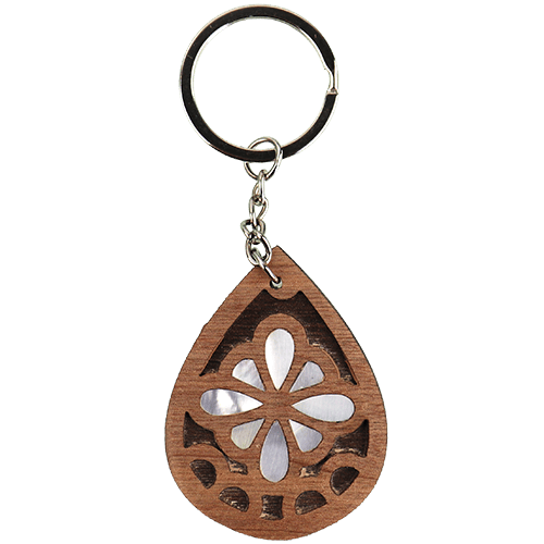 Wooden Keychain Mother-of-Pearl Inlay 10x4cm