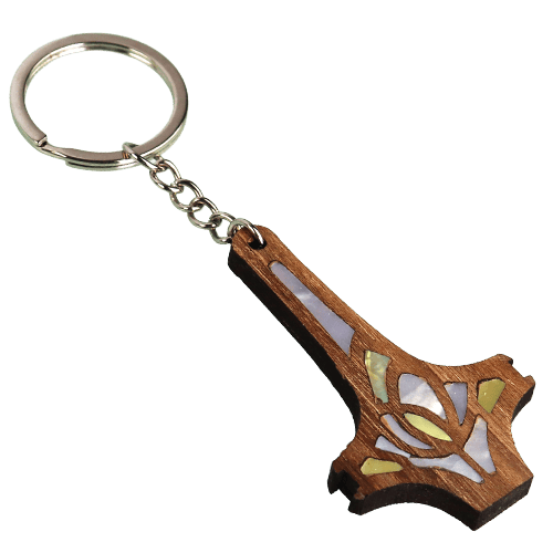 Wooden Keychain Mother-of-Pearl Inlay 8x4cm