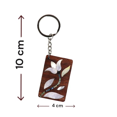 Wooden Keychain Mother-of-Pearl Inlay Rose 10x4cm