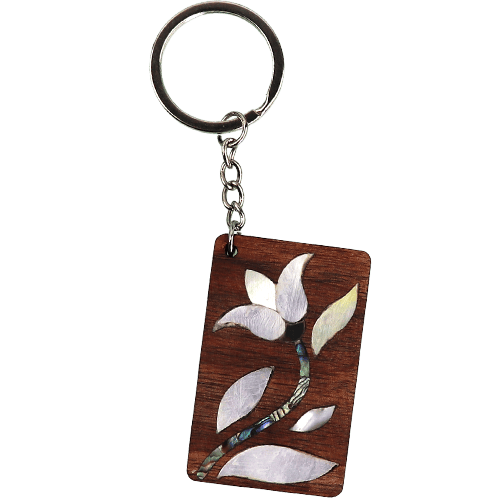 Wooden Keychain Mother-of-Pearl Inlay Rose 10x4cm