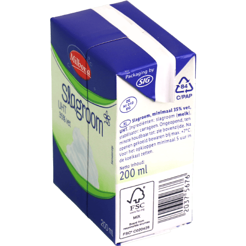 Whipping Cream UHT 35% Milbona 200ml