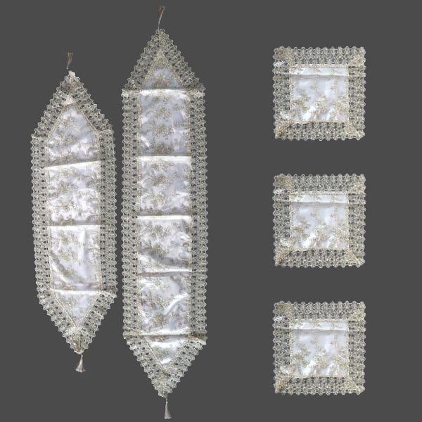 Beaded Floral Table Runner & Placemat Set 5pc