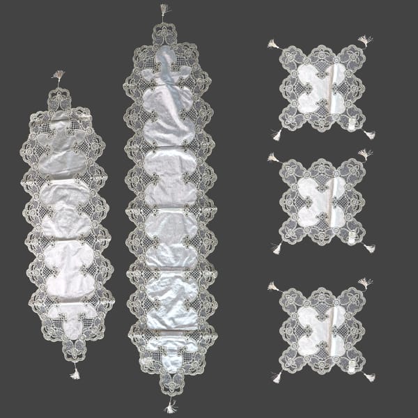 Silver Lace Table Runner & Placemat Set 5pc