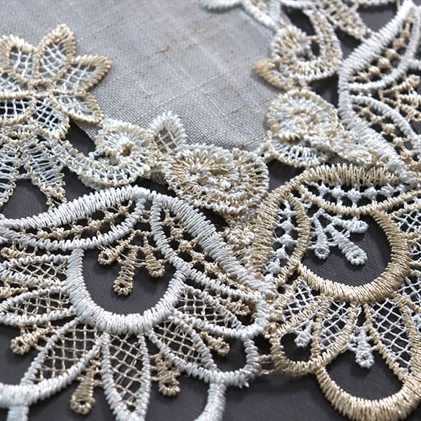 White Linen Lace Table Runner & Placemat Set 5pc