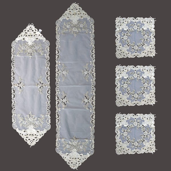 White Embroidered Lace Table Set 5 Pieces
