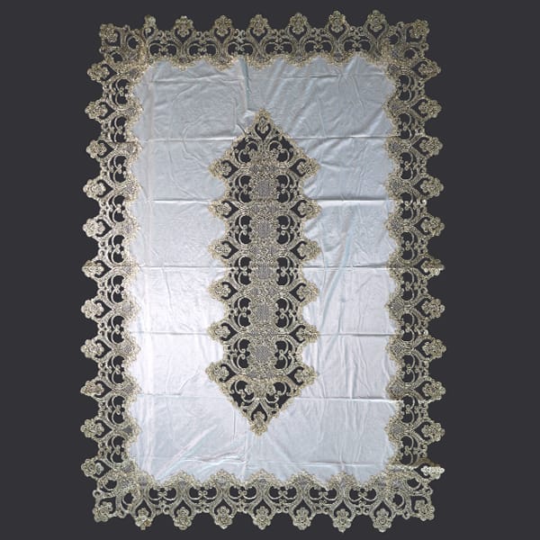 Embroidered Lace Tablecloth White Gold 150x210cm