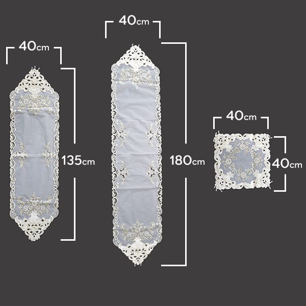 Embroidered Lace Table Runner Set White 5pcs