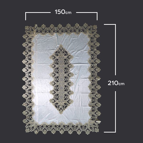 Embroidered Lace Tablecloth White Gold 150x210cm