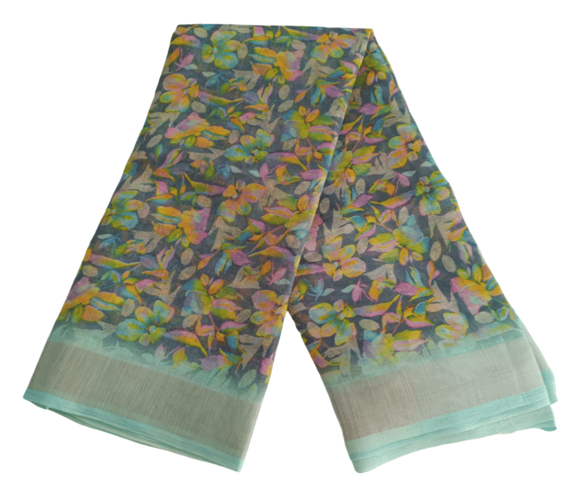 Floral Linen Saree with Blouse
