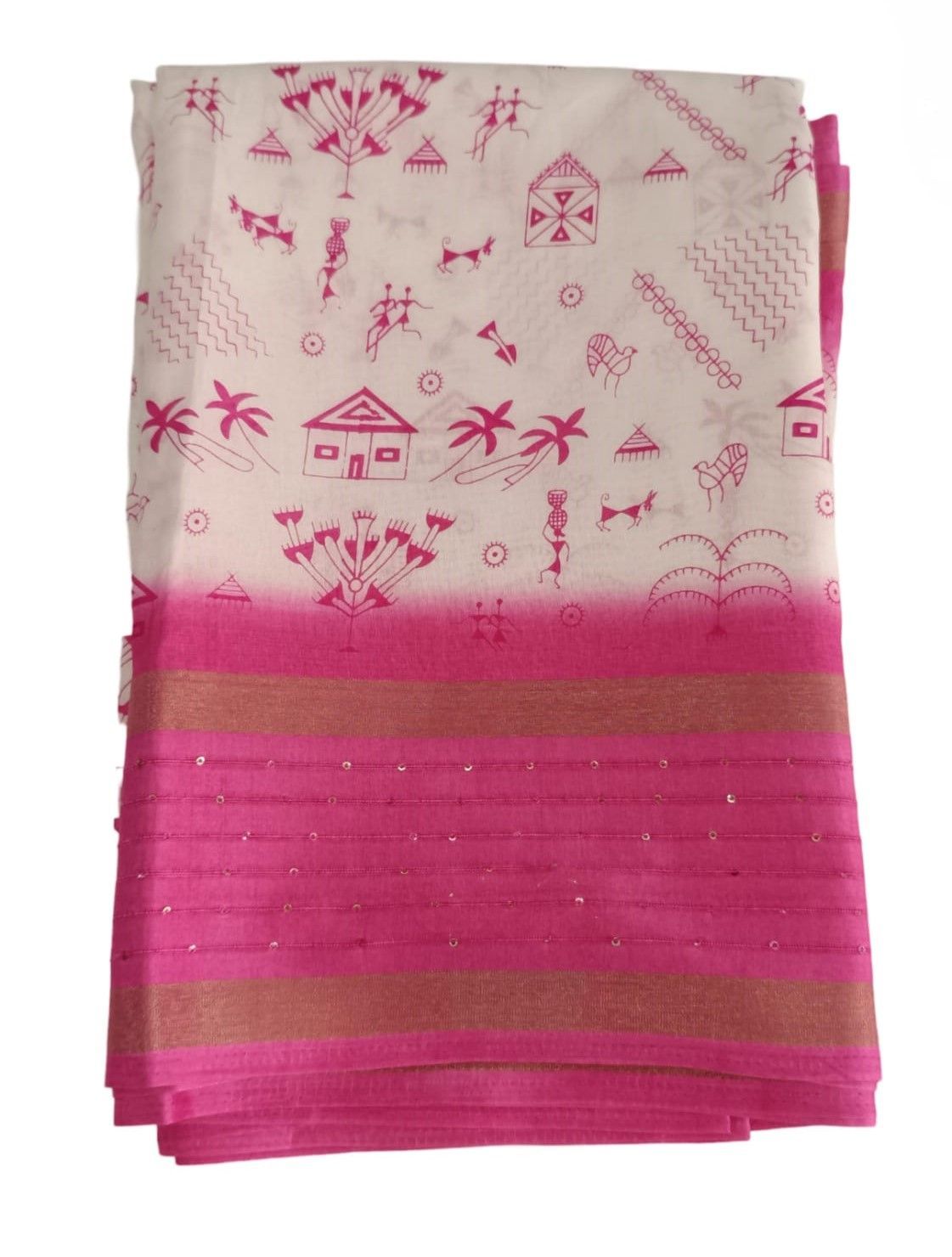 Pink & White Silk Saree with Blouse