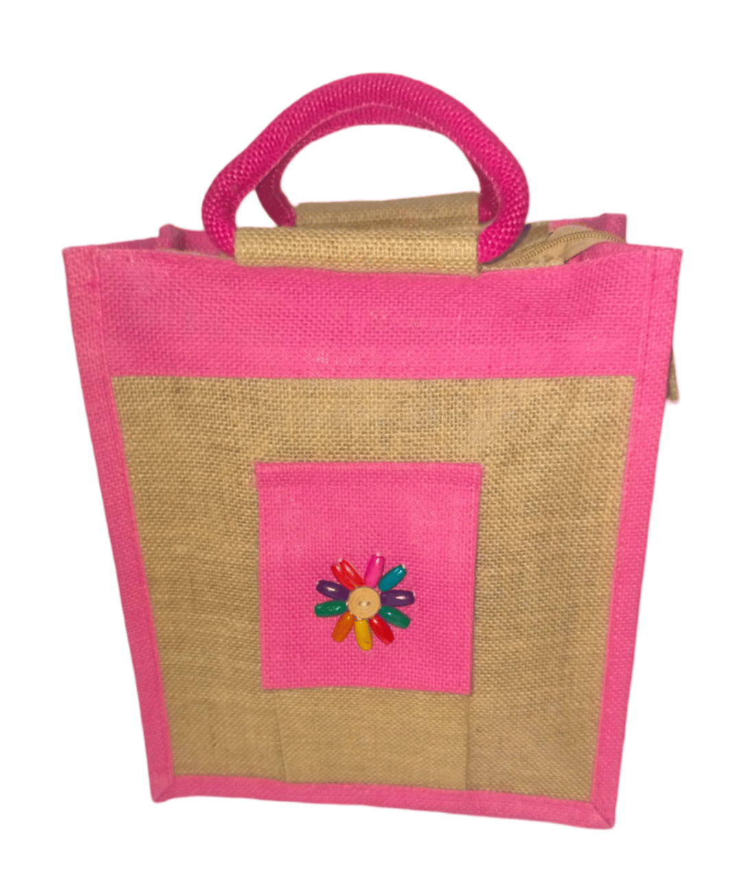 Pink Jute Bag with Buttons