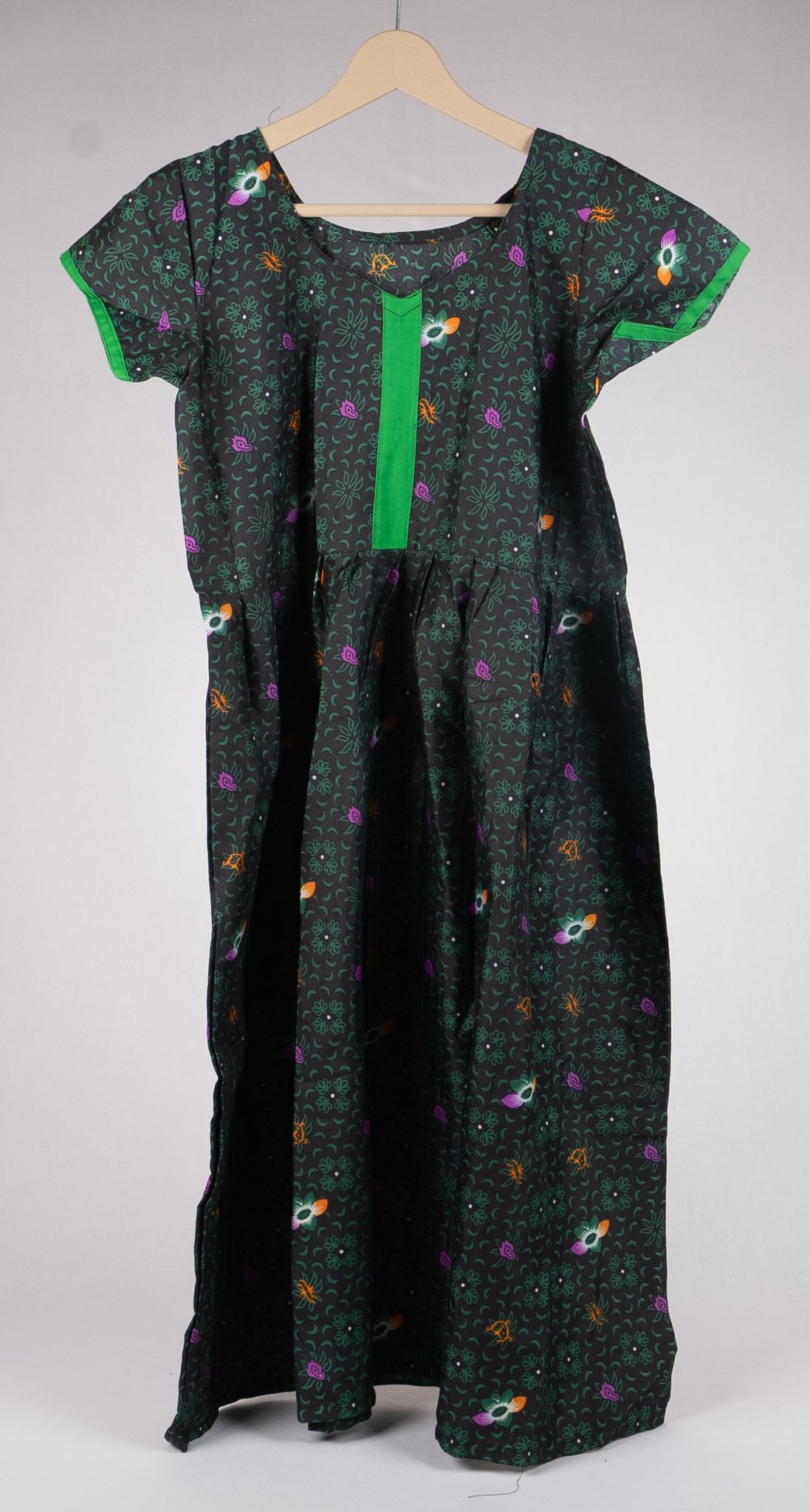 Floral Print Cotton Frock with Green Piping