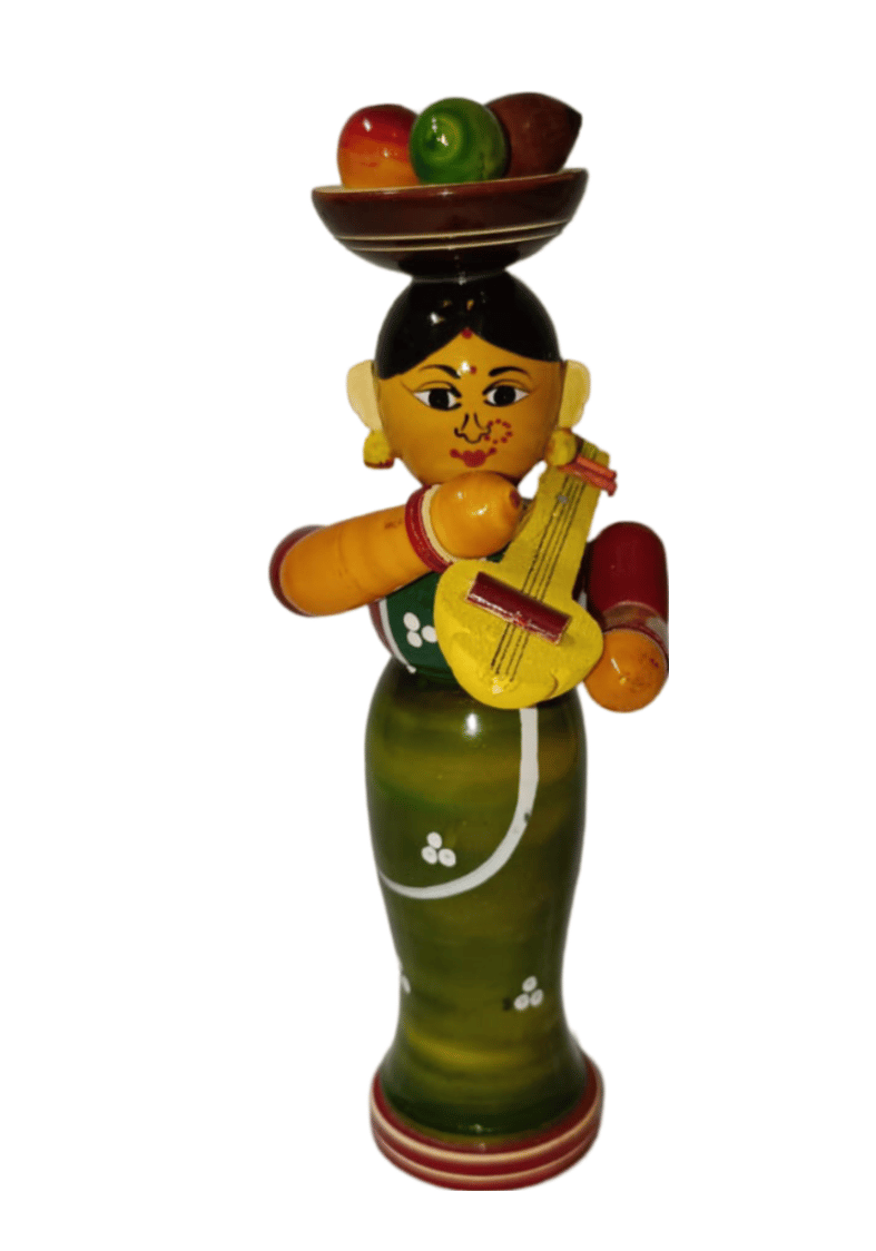 Handmade Wooden Indian Lady Playing Veena Idol