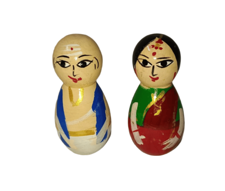 Handmade Wooden Indian Couple Figurines - Set of 2 (Small)