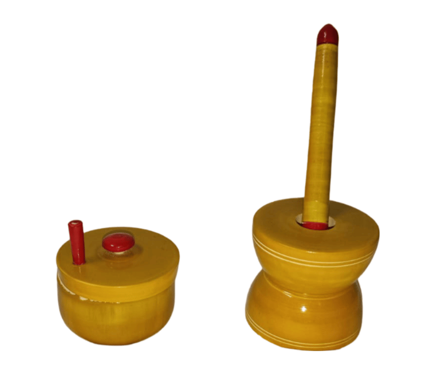 Wooden Pestle and Mortar Set with Red Accents
