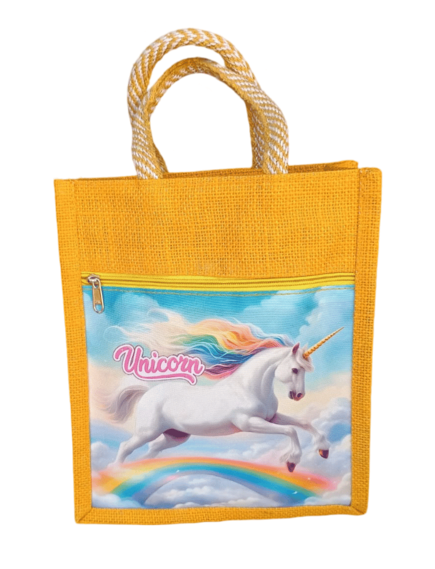Unicorn Design Yellow Colour Lunch Bag