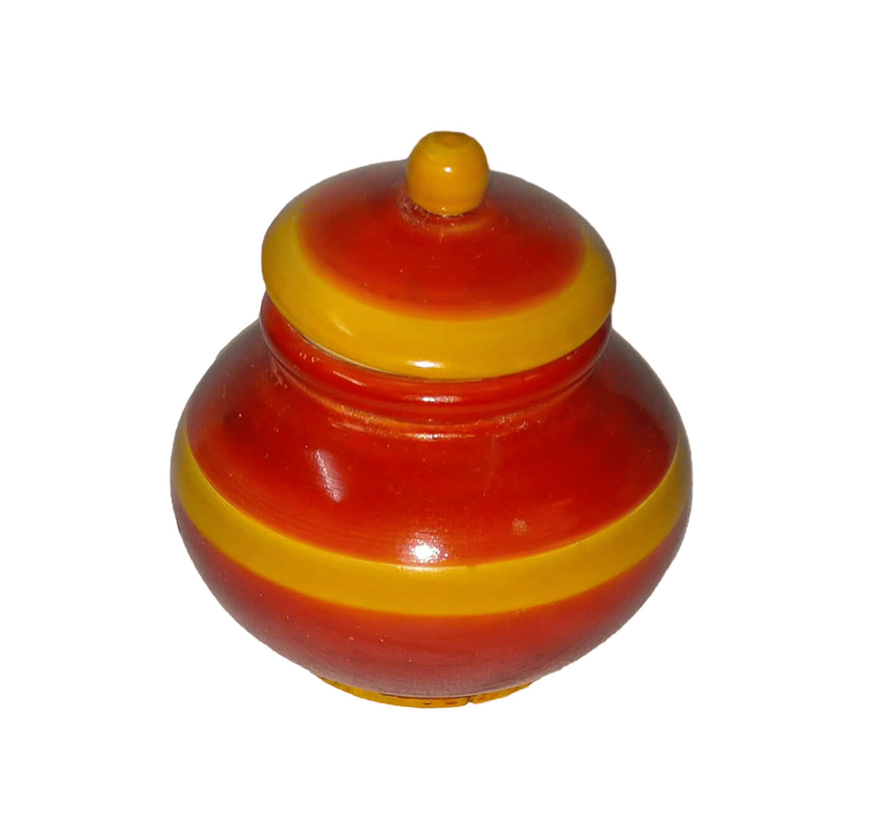 Handcrafted Wooden Kumkum Box with Lid - Red and Yellow