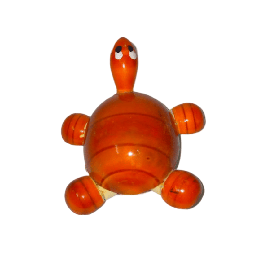 Small Wooden Turtle Figurine Hand-Carved Painted Orange Spring Toy (Small)