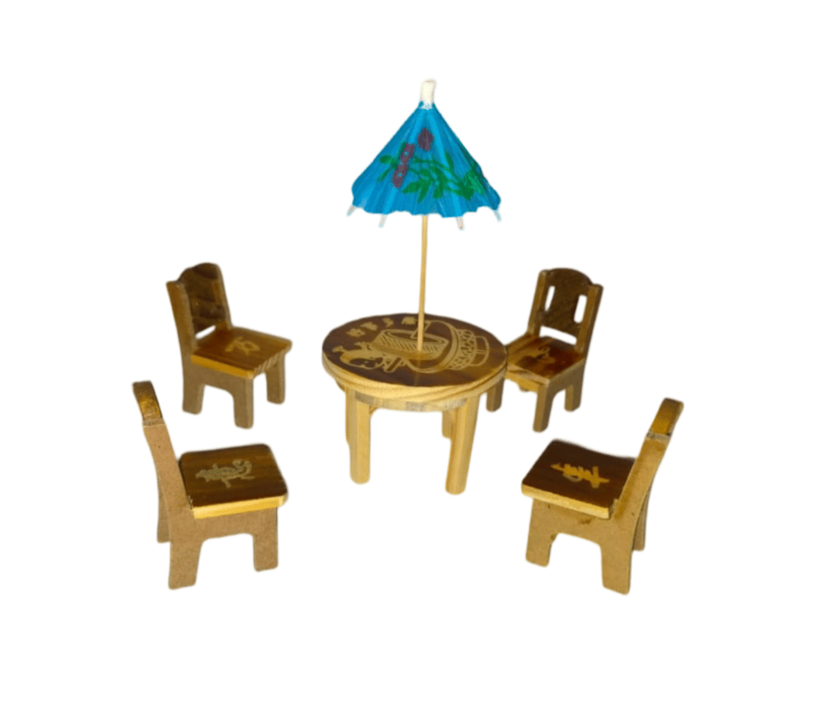 Wooden Table and Chairs Set with Umbrella {Tea Table} Small