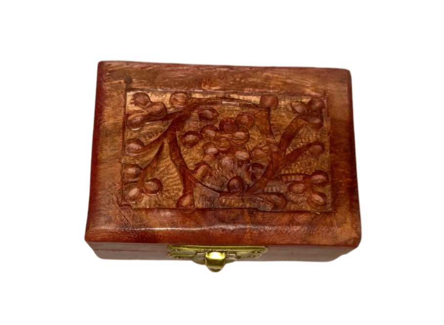 Hand-Carved Wooden Jewelry Box with Floral Design