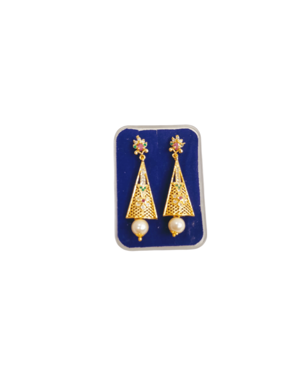 Stunning Gold-Plated Triangular Jhumka Earrings with Pearls for Women