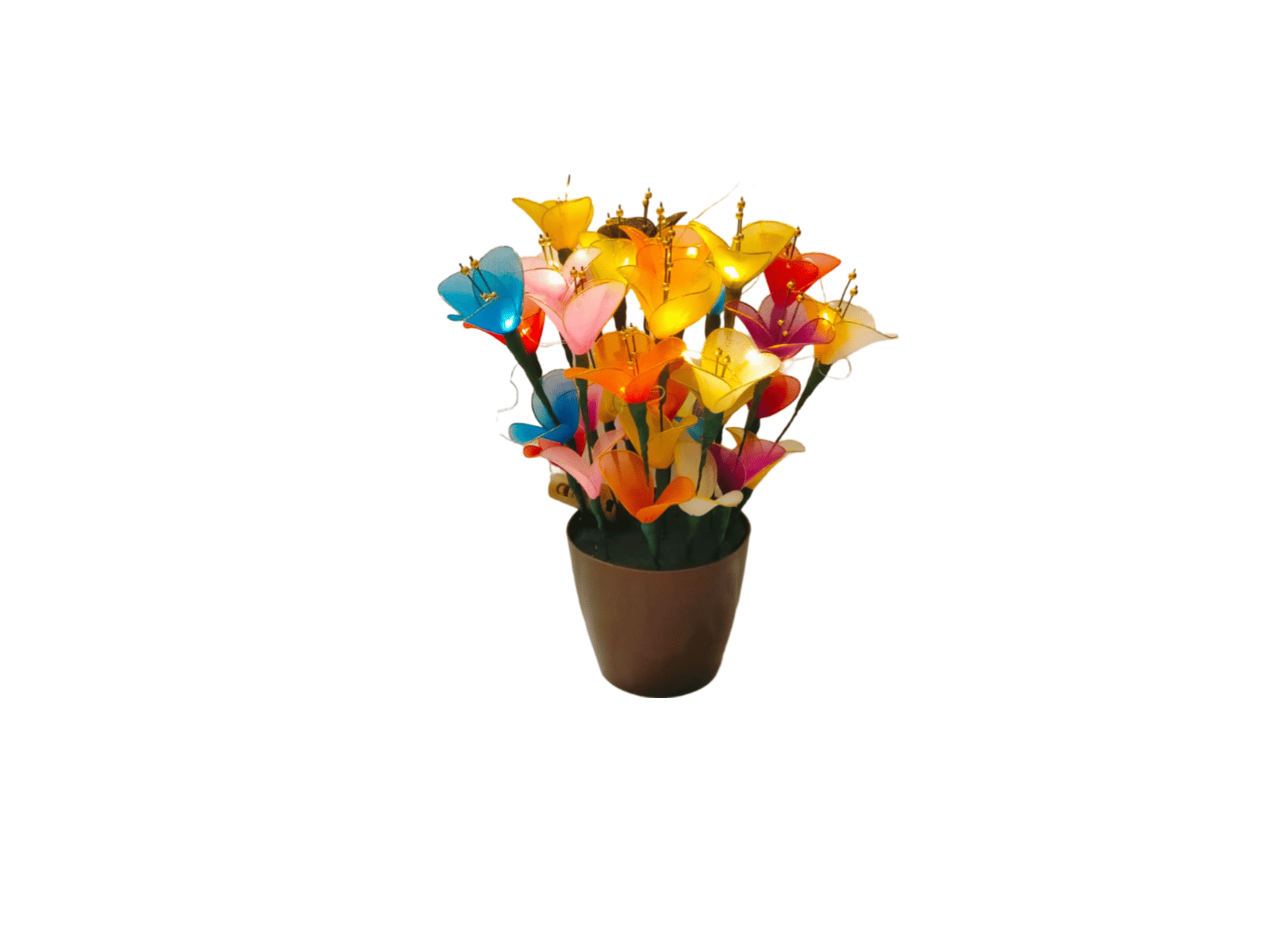 Handmade Brown Pot with Multicolour Flowers with Beads with Lights