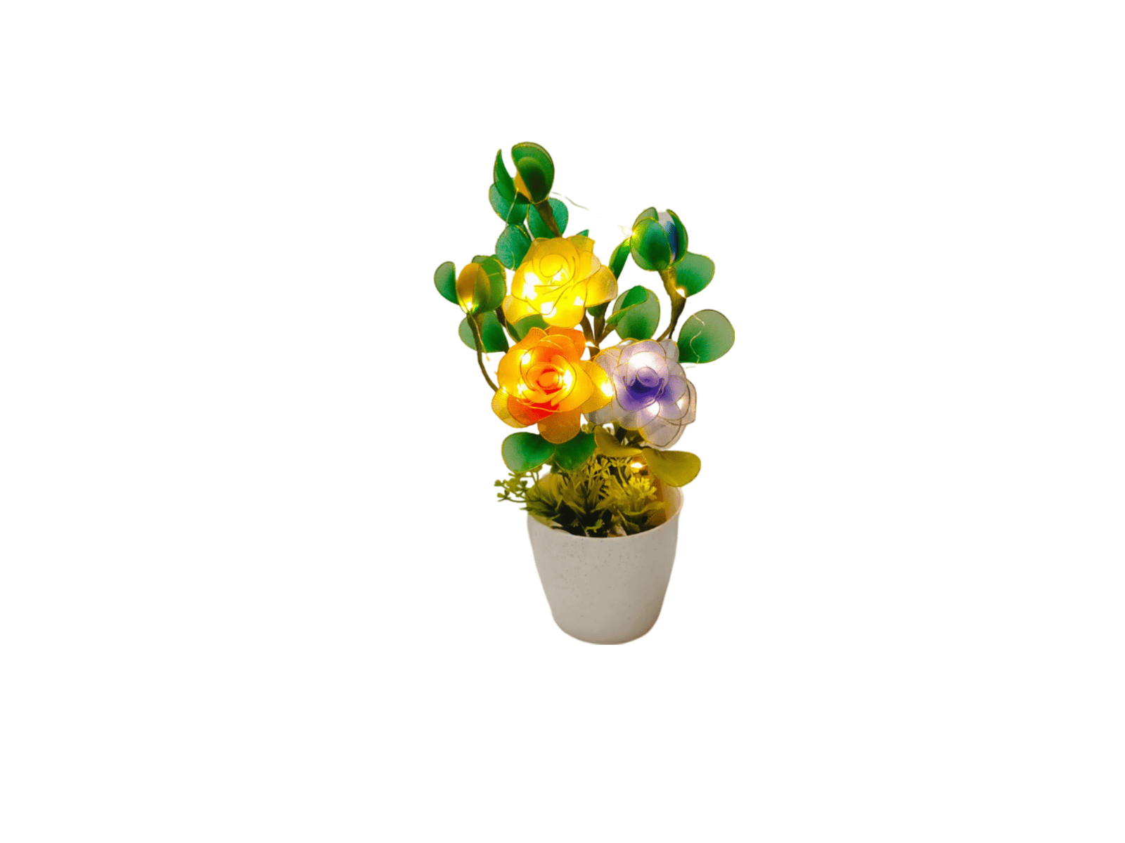 Handmade White Pot 3 Multicolor Rose Flowers