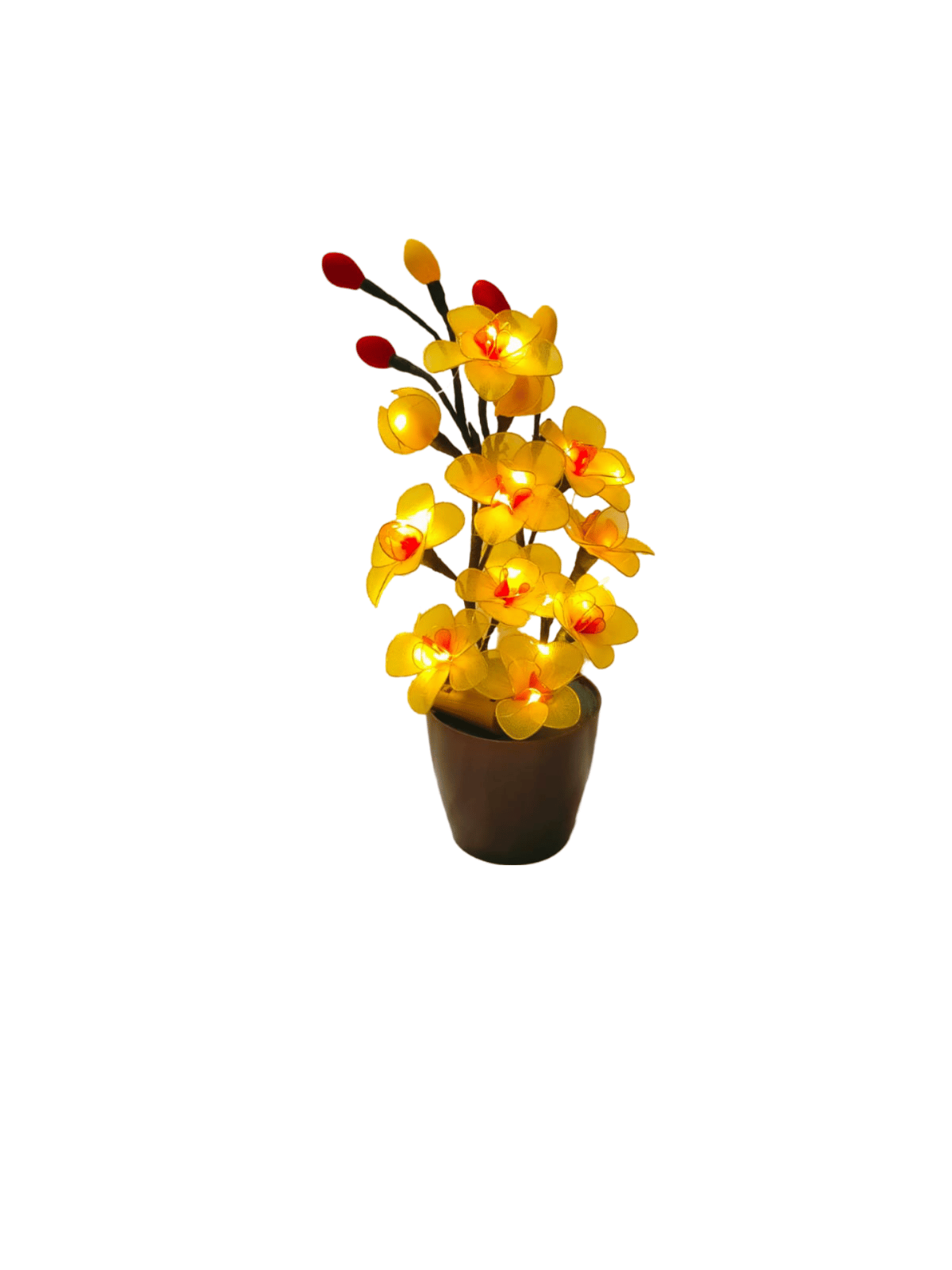 Handmade Brown Pot with Yellow Archid Flowers with Lights