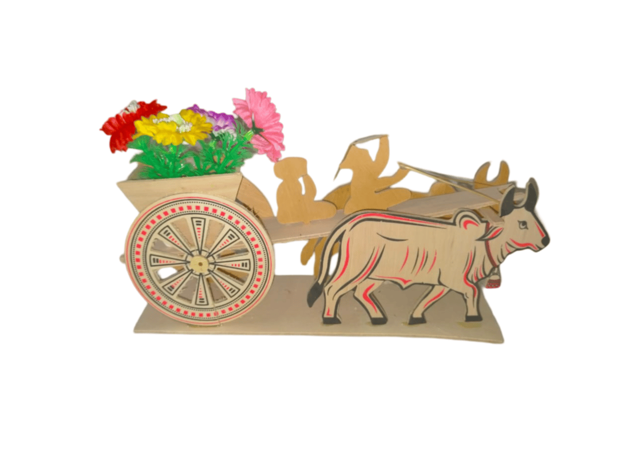 Wooden Bullock Cart with Flowers
