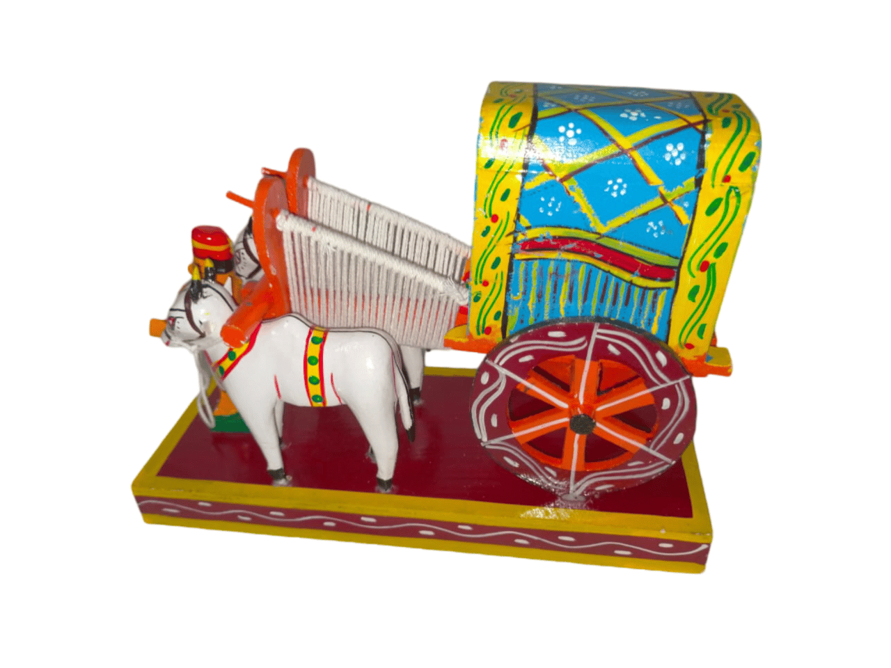Multicolor Wooden Ox-Cart Showpiece