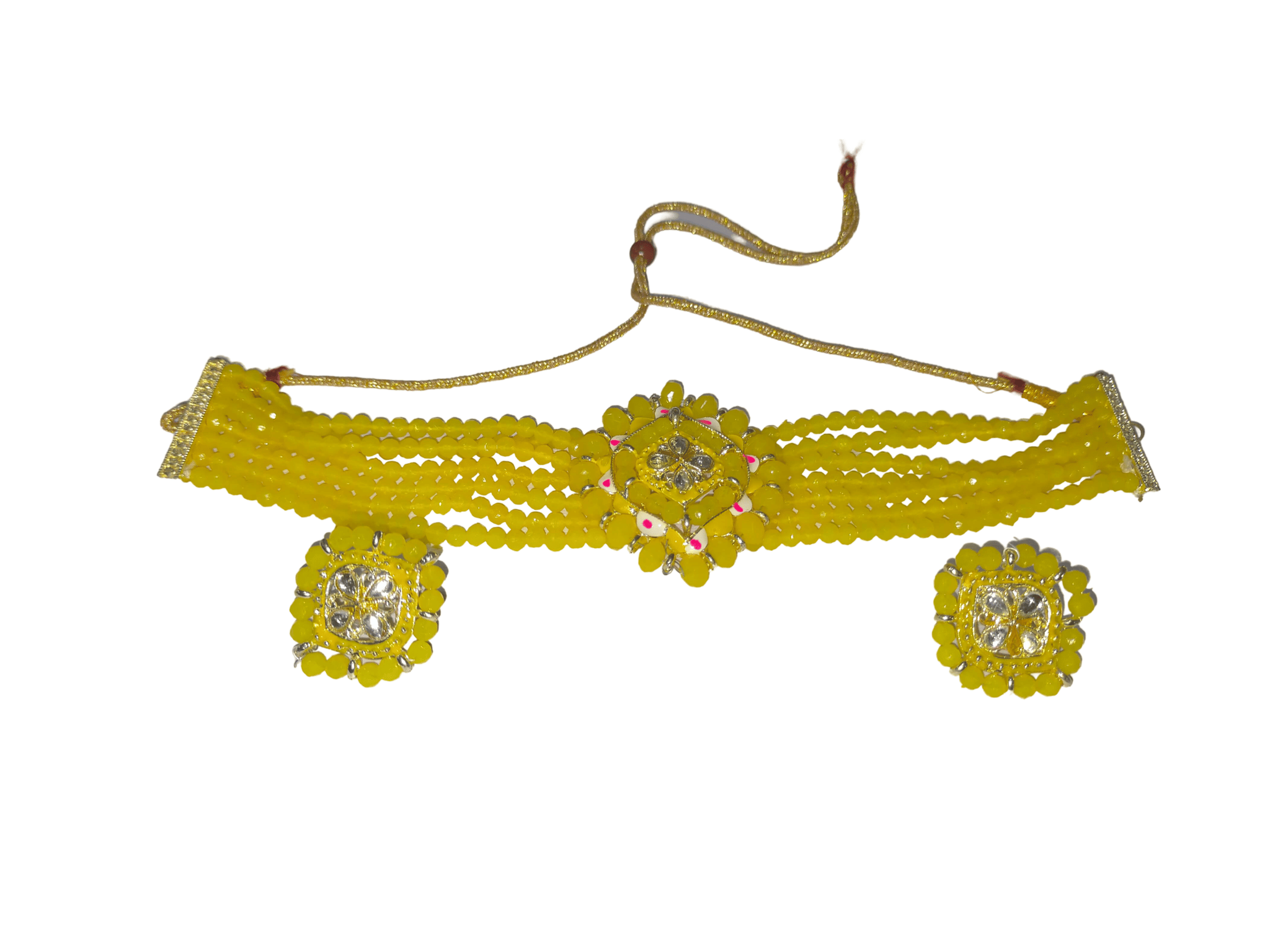 Yellow Beaded Choker Necklace Set