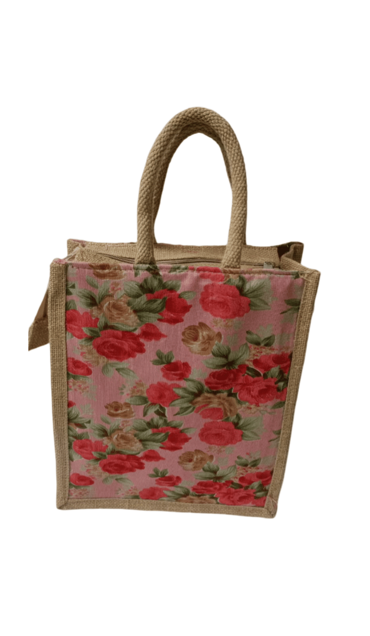Floral Printed Jute Tote Bag (Small)