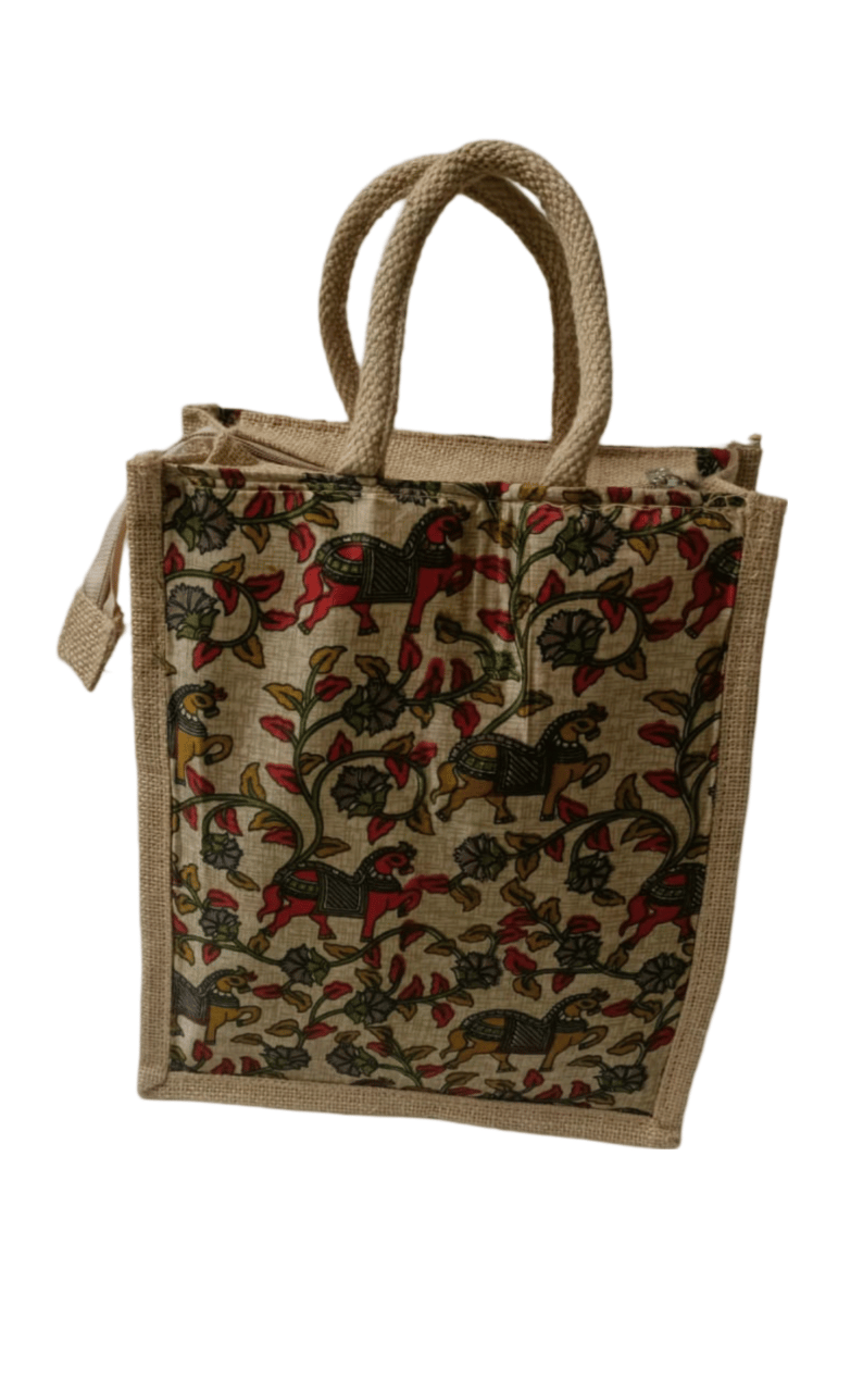 Jute Tote Bag with Horse Print (Small)