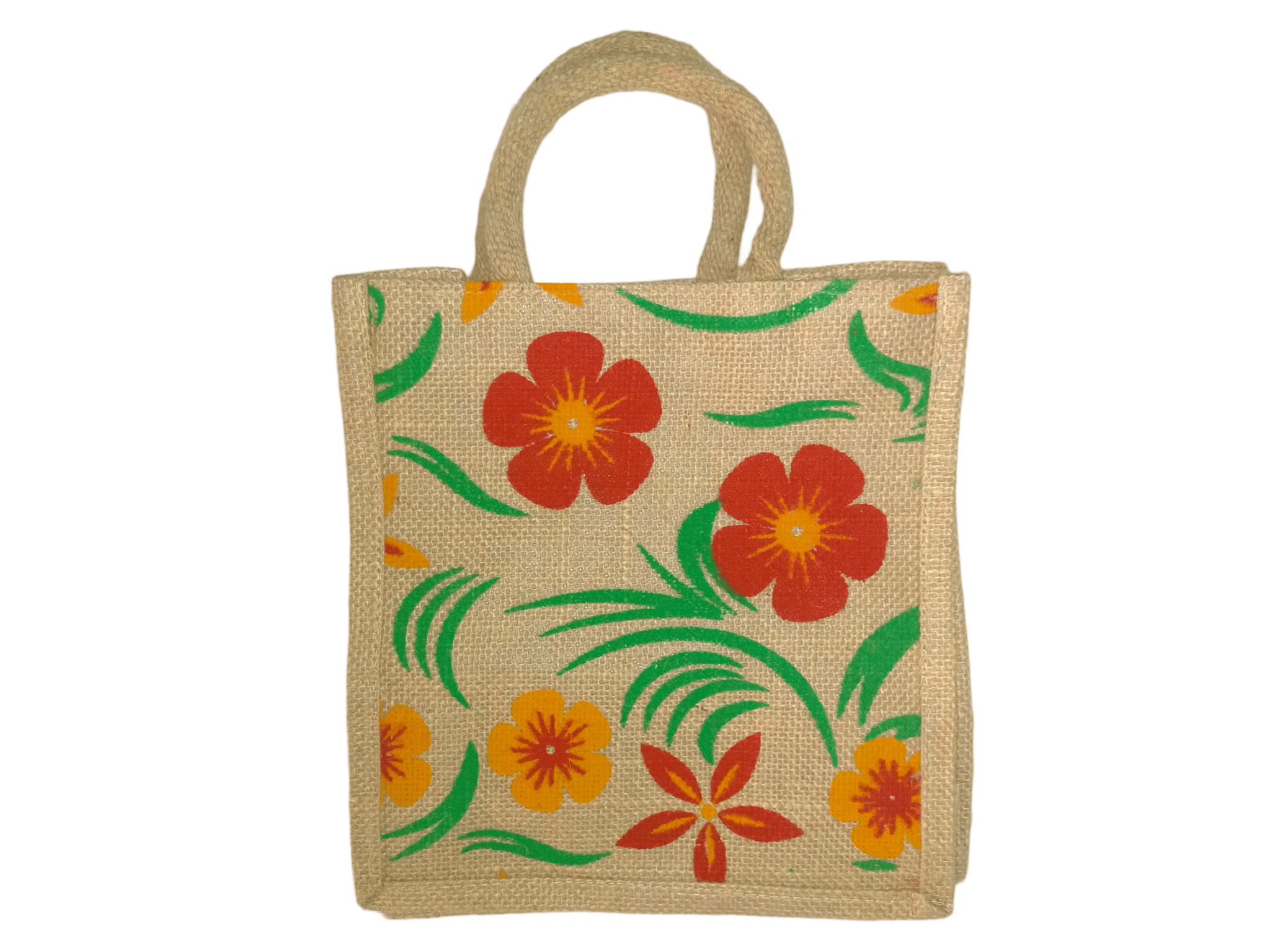 Floral Printed Burlap Tote Bag