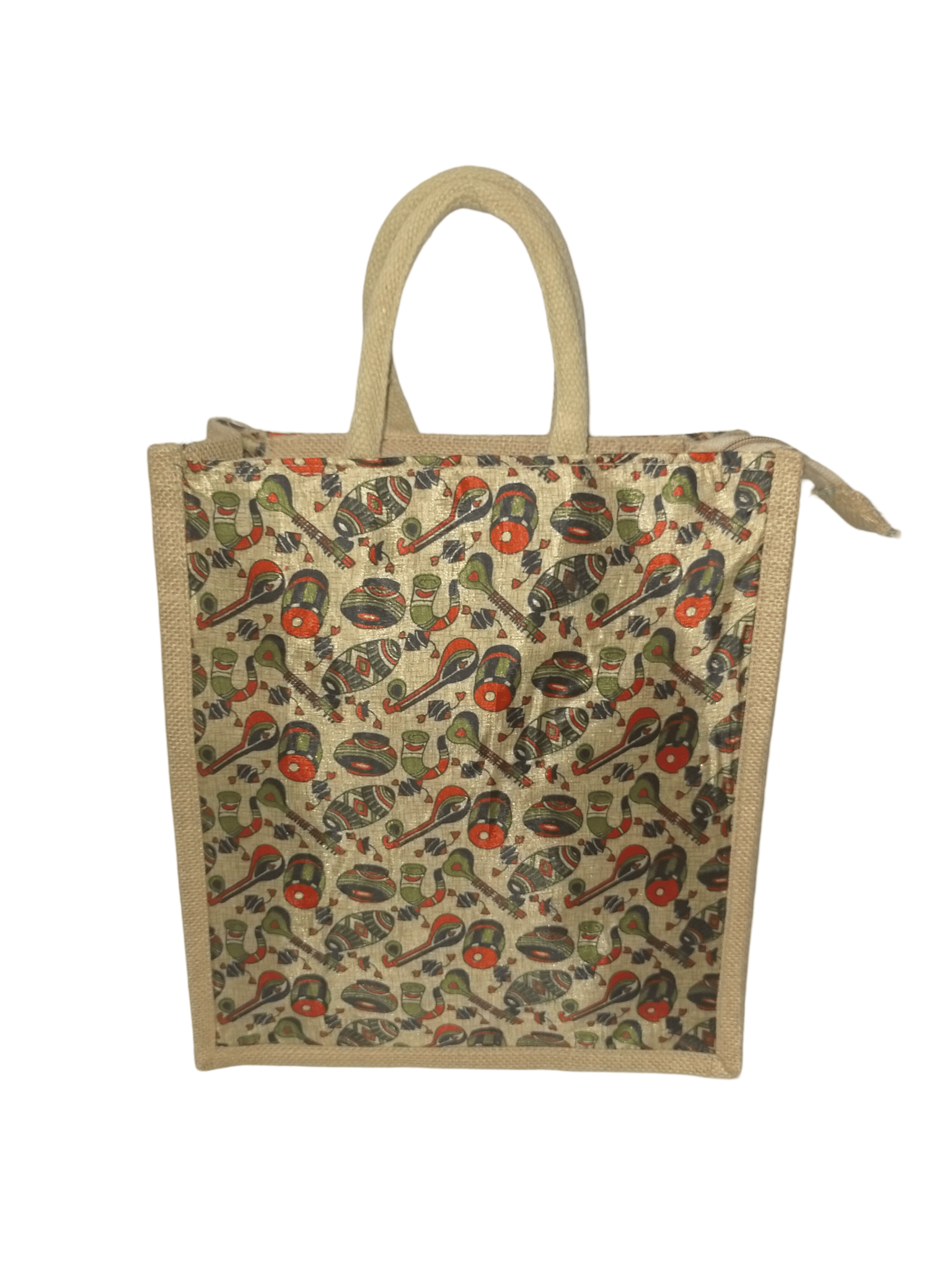 Jute Lunch Bag with Musical Instruments Design