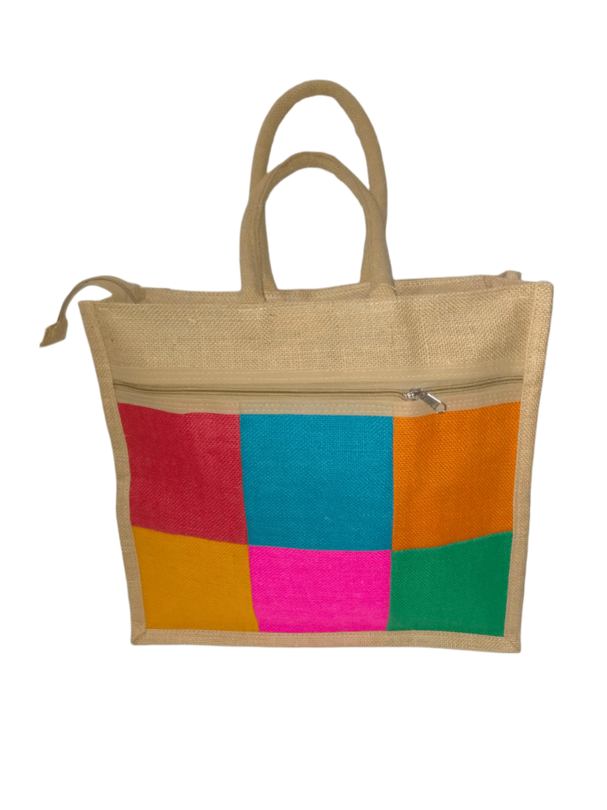 Jute Tote Bag with Patchwork Design