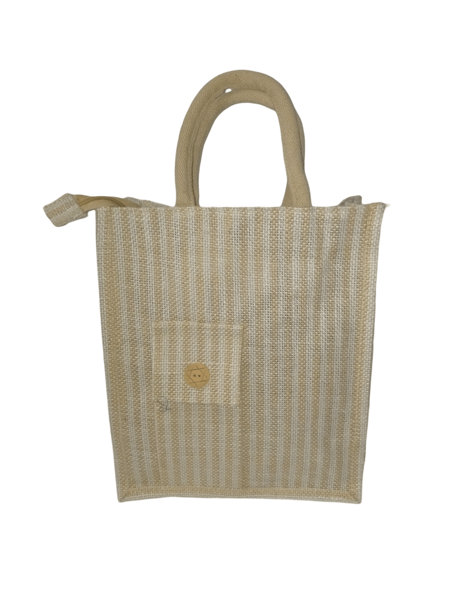 Striped Jute Tote with Button Closure