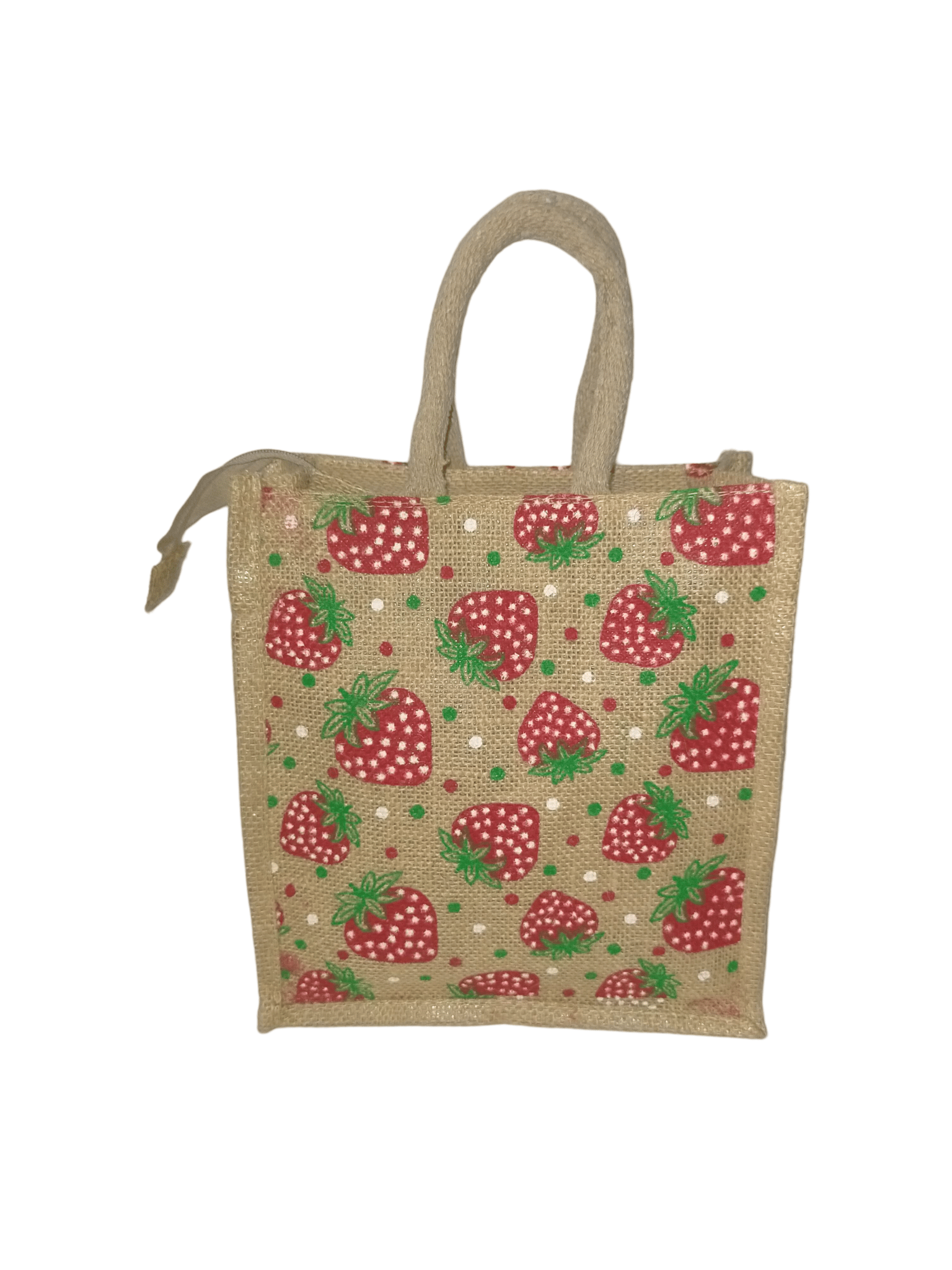 Strawberry Print Small Jute Bag