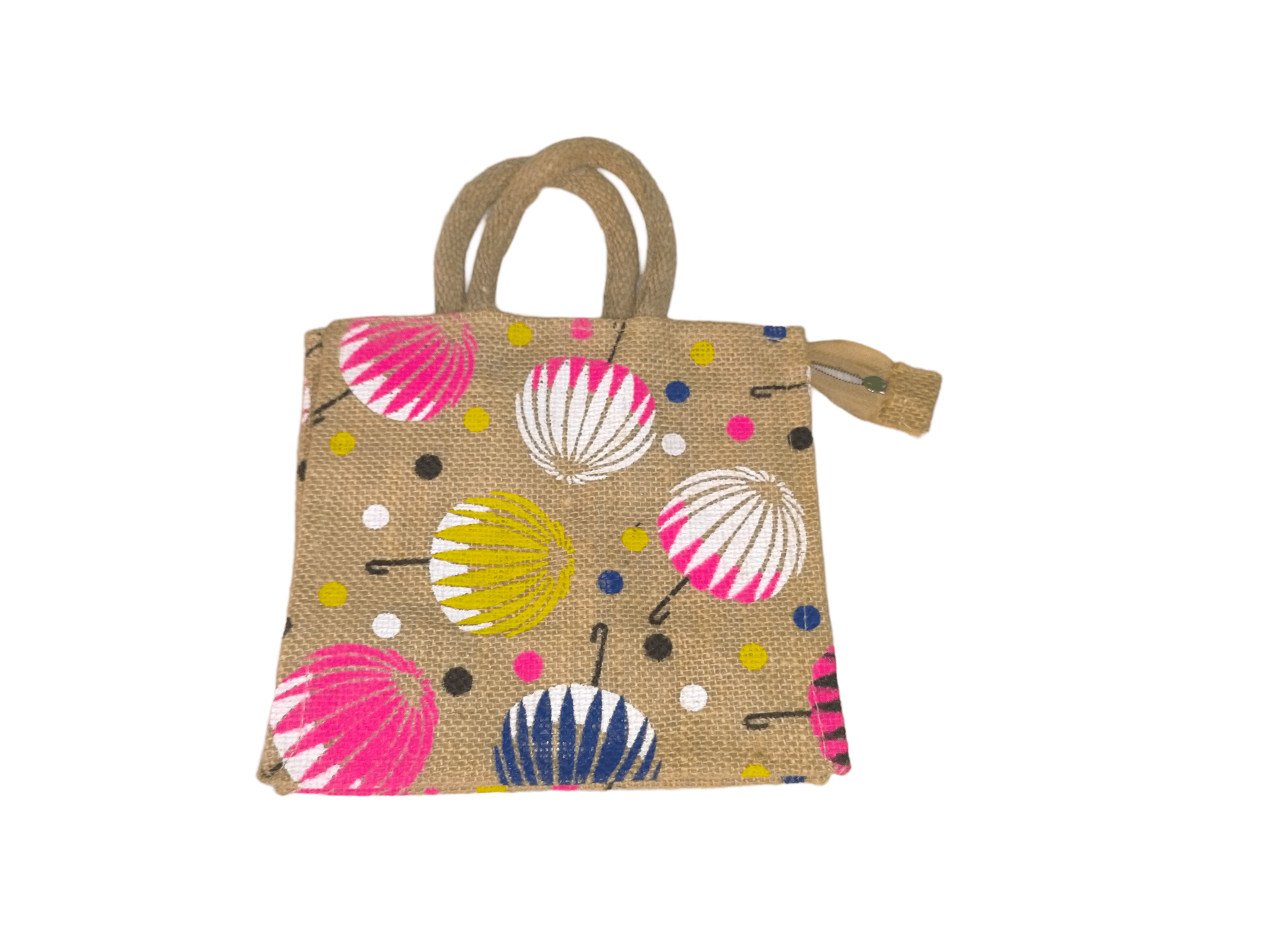 Jute Bag with Colorful Umbrella Print